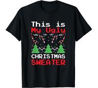STARRY STAR Men's This is My Ugly Sweater Funny Christmas Xmas T-Shirts Black 3XL