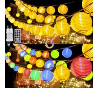 StarryEver Guirlande lumineuse LED - 12 m - Blanc chaud et multicolore - 11 modes - Avec télécommande - 40 lanternes chinoises - Éclairage extérieur - Pour patio et jardin