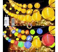 StarryEver Guirlande lumineuse LED - 20 m - Blanc chaud et multicolore - 11 modes - Avec télécommande - 80 lanternes chinoises - Éclairage extérieur - Pour patio, balcon
