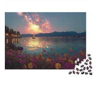 StarryNightLakeVue 1000 Pièces Carton Robuste Puzzle Classique Senior Jigsaw Enthusiastes Défi du Jeu Éducatif 38x26cm/1000pcs