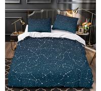 StarryNightSky Linge de Lit 3D Imprimé Microfibre Résistante 3 Pièces Éclair Douce AstronomyConstellations Ensemble De Literie Super Douce Entretien Facile for Hommes Enfants Double（200x200cm）