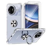 STARRYNOVA Coque Compatible avec Xiaomi Poco F7 Pro, Anneau Béquille Crystal Clear Etui, Anti-Chute aux Quatre Coins Transparent Protection Housse TPU Rotatif à 360 Bague Cover - Anneau Argent