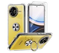 STARRYNOVA Coque Compatible avec Xiaomi Poco F7 Ultra, Anneau Béquille Crystal Clear Etui, Anti-Chute aux Quatre Coins Transparent Protection Housse TPU Rotatif à 360 Bague Cover - Anneau Argent