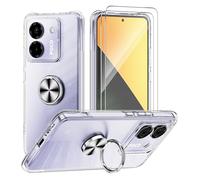 STARRYNOVA Coque Compatible avec Xiaomi Poco M7 Pro 5G, Anneau Béquille Crystal Clear Etui, Anti-Chute aux Quatre Coins Transparent Protection Housse TPU Rotatif à 360 Bague Cover - Anneau Argent