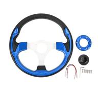 Starrypxl Racing Style Wheel en aluminium PU Aluminium 6 trou confortable Grip Horn bouton Bleu Ideal Car Interior Mise à niveau (Blau)