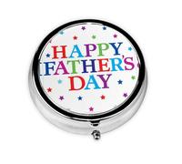 Stars and Happy Fathers Day Cette petite boîte à pilules ronde imprimée est un organisateur portable pour pilules et vitamines, parfait pour les poches, les sacs à main et les voyages.