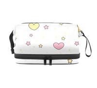 Stars and Herats Trousse de toilette double couche pour femmes et filles, trousse de toilette de voyage, trousse de maquillage pratique avec compartiment à pinceaux, multicolore, 27x15x14