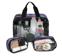 Stars Dinosa - Lot de 3 grandes trousses de maquillage de voyage translucides pour homme et femme, motif galaxie dinosaure, grande trousse de toilette, couleur, L, Trousse de maquillage