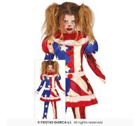 Stars & Rayures Drapeau Américain Clown Costume Filles Effrayant Fantaisie Âge 3