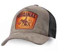 STARS & STRIPES Casquette trucker gris/noir de style Yellowstone - Casquette Western Snapback avec maille et logo - Réglable - Taille unique - Look cowboy pour ranch, festival et extérieur