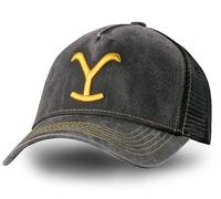 STARS & STRIPES Casquette trucker grise brodée jaune Yellowstone - Casquette Western Snapback maille réglable - Taille unique - Look Ranch cowboy