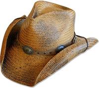 STARS & STRIPES Chapeau de paille Western - Chapeau de cowboy « Red Rock » - Taille S, marron, Small
