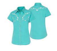 STARS & STRIPES Chemise western Avery - Bleu avec broderie et passepoil à cordon - Manches courtes - Look western, Turquoise., XL