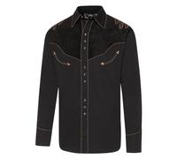STARS & STRIPES Chemise western Floyd - Noire avec broderie aigle et passepoil cordon - Style western authentique, Noir , M