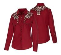 STARS & STRIPES Chemisier western Catherine - Rouge & Or | Broderie exquise & strass | Style western inspiré, rouge, M