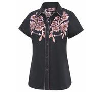 STARS & STRIPES Élégant chemisier western à manches courtes Leann - Haut western pour femme - Vêtement western - Tenue western pour femme, Noir , M