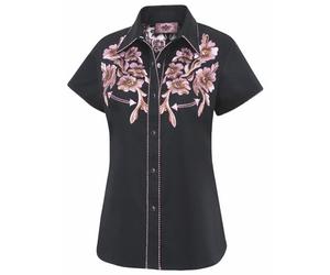 STARS & STRIPES Élégant chemisier western à manches courtes Leann - Haut western pour femme - Vêtement western - Tenue western pour femme, Noir , L