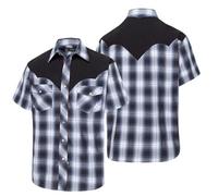 STARS & STRIPES Evan Chemise western à manches courtes en 100 % coton Motif à carreaux accrocheur avec yoke western noir, Noir , XXL