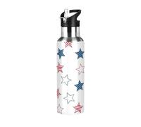 Stars Us Bouteille d'eau isotherme blanche de 591 ml, anti-fuite, sans BPA, bouteille d'eau de sport avec paille