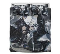 STARSAY Black Butler Parure de lit pour enfant en microfibre douce, facile d'entretien, avec housse de couette et 2 taies d'oreiller, motif de dessin animé, 135 x 200 cm, motif de Sebastian Michaelis