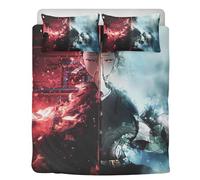 STARSAY Demon Slayer Parure de lit 3 pièces, en microfibre douce, avec housse de couette de 135 x 200 cm et 2 taies d'oreiller, décoration pour chambre à coucher (Tanjiro Kamado)