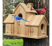 STARSWR Nichoirs à oiseaux pour l'extérieur, 3 trous pour 3 familles d'oiseaux, bleus, pinsons, cardinaux à suspendre pour jardin