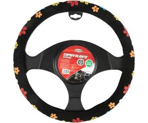 Start Couvre-Volant de Voiture à Ressort, diamètre 37-39 cm, Noir avec Fleurs, Universel, Protection en TPR, matériaux Non Toxiques testés