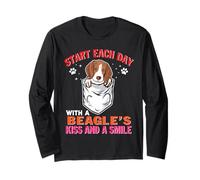 Start Each Day with A Beagle Dog Kiss Smile Funny Puppy Manche Longue