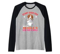 Start Each Day with A Beagle Dog Kiss Smile Funny Puppy Manche Raglan