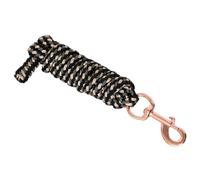 Start Longe cheval 2 m en nylon - Corde de fixation pour chevaux avec crochet de panique ou mousqueton - Corde robuste pour l'entraînement, la conduite et le travail au sol (noir/gris/or, mousqueton)