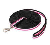Start Longe Cheval 8 m en Nylon Durable avec dragonne antidérapante + Mousqueton Solide - Contrôle Total & Confort pour Dressage et Travail au Sol (Rose Fluo/Blanc/Noir)