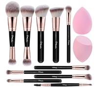 Start Makers 12 Pièces Pinceaux Maquillages Pinceau à Maquillage Double Face Haut de Gamme Pour fond de teint Poudre Blush Correcteurs et Ombres à Paupières avec 2 éponges à Maquillage