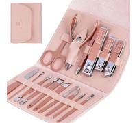 START MAKERS Kit Manucure Pedicure Professionnel,16pcs Trousse Manucure,Femme Hommes Kit Pedicure,Acier Inoxydable Set Manucure,Kit Manucure Professionnel avec Magnifique Étui En Cuir (Rose)