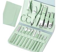 START MAKERS Kit Manucure Pedicure Professionnel, 16pcs Trousse Manucure, Femme Hommes Kit Pedicure, Acier Inoxydable Set Manucure, Kit Manucure Professionnel avec Magnifique Étui En Cuir Vert