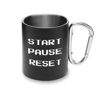 Start Pause Reset Retro Gaming Tasse en métal Poignée mousqueton Tasse de camping