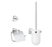 GROHE Start Set d'Accessoires 3-in-1 (Patère Murale, Dérouleur Papier Mural et Porte-balai WC), A coller avec GROHE QuickGlue ou à visser, Chromé, 41204000