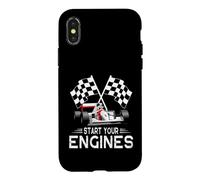 Start Your Engines Voiture de Course Vintage à Carreaux Coque pour iPhone X/XS