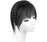 Startbuymore Bandeau tressé simple avec frange pour perruque - Couvre les cheveux gris et augmente le volume - Noir naturel - 25 cm