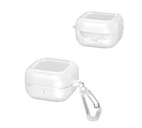 Startbuymore Coque texturée en fibre de carbone pour Samsung pour Buds 4 Pro pour Buds 4 avec panneau LED transparent et mousqueton (blanc)