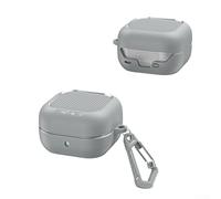 Startbuymore Coque texturée en fibre de carbone pour Samsung pour Buds 4 Pro pour Buds 4 avec panneau LED transparent et mousqueton (gris clair)