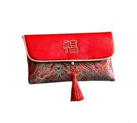 Startbuymore Enveloppe rouge en tissu brodé pour le Nouvel An lunaire 2026 avec une signification esthétique et culturelle traditionnelle (C)