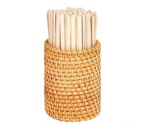 Startbuymore Lot de 100 agitateurs en bois avec support de rangement en rotin pour café, thé, chocolat chaud et boissons