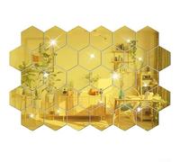 Startbuymore Lot de 32 panneaux muraux hexagonaux en acrylique avec dos autocollant, pour décoration murale à faire soi-même sur des surfaces lisses comme les murs, les portes, et (doré)