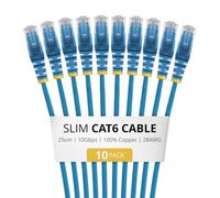 StarTech Câble CAT6 Bleu Fin de 25cm, Lot de 10, Connecteur RJ45 Anti-Accrochage, LSZH, Cuivre Nu pur 28 AWG, Câble/Cordon Réseau Fin