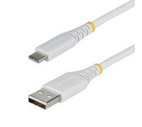 StarTech Câble de charge rapide USB-A vers USB-C, 15 W 3 A, gaine en nylon/TPE tressé double couche, cordon de charge USB-A vers type C, câble USB A vers USB C blanc de 6in / 15 cm