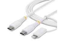 StarTech Câble de Recharge USB-C Robuste 2 en 1 de 2m avec Adaptateur Lightning, 30W/60W (3A), Certifié Apple MFi, Câble de Recharge USB-C Tressé pour iPhone/iPad/Android