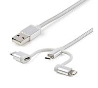 StarTech.com Câble multi chargeur USB de 1 m - Lightning USB-C Micro-B - Tressé
