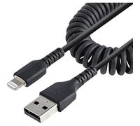 StarTech Câble spirale USB-A vers Lightning 50cm, Noir (RUSB2ALT50CMBC) | Certifie Apple MFi, Fibre aramide robuste, Gaine TPE, Chargeur iPhone anti-emmelement