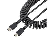StarTech.com Câble de Charge USB-C de 1m - Adaptateur USB-C vers USB-C Enroulé à Usage Intesif - Câble TB3 en Fibre Aramide Robuste - Cordon USB-C à USB-C M/M - Noir (R2CCC-1M-USB-CABLE) - Câble USB de type-C - 24 pin USB-C pour 24 pin USB-C - 1 m