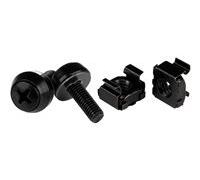 StarTech.com 50 Pack 10-32 Server Rack Cage Nuts and Screws with Washers, Rack Mount Hardware Kit, Network/IT Equipment Cabinet Clip/Captive Nuts & Bolts for Square Rack Holes, Black, TAA - 50-Pk 10-3